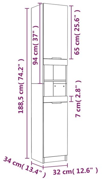 Ντουλάπι Μπάνιου Λευκό 32 x 34 x 188,5 εκ. Επεξεργασμένο Ξύλο - Λευκό