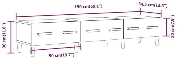 Έπιπλο Τηλεόρασης Καφέ Δρυς 150x34,5x30 εκ. Επεξεργασμένο Ξύλο - Καφέ