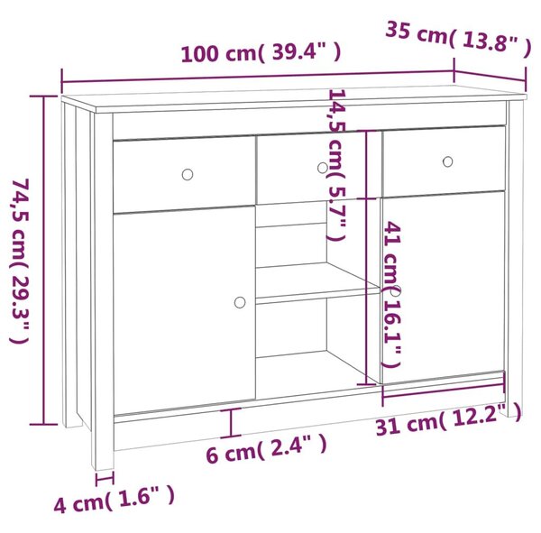 Ντουλάπι Καφέ Μελί 100x35x74,5 εκ. από Μασίφ Ξύλο Πεύκου - Καφέ