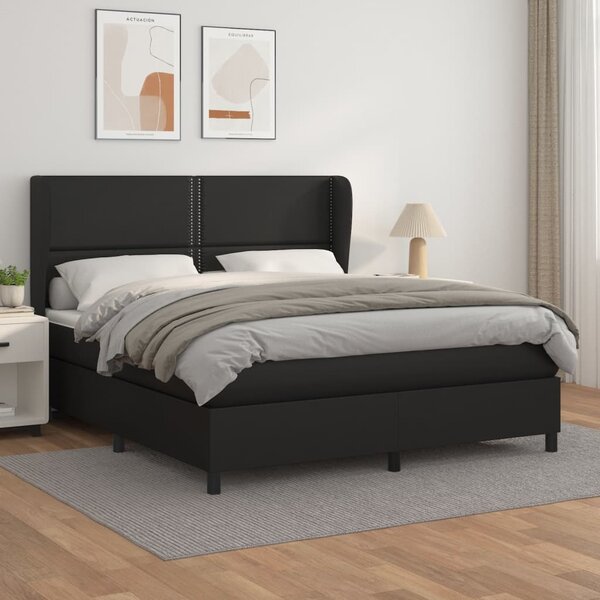 VidaXL Κρεβάτι Boxspring με Στρώμα Μαύρο 160x200εκ.από Συνθετικό Δέρμα