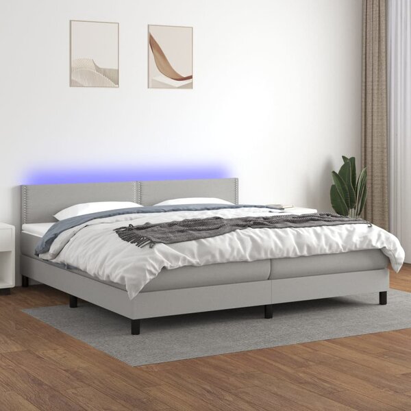 VidaXL Κρεβάτι Boxspring με Στρώμα & LED Αν.Γκρι 200x200εκ. Υφασμάτινο