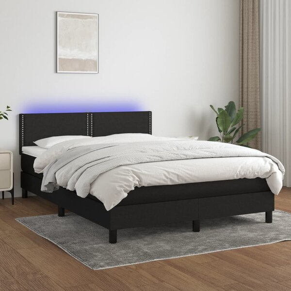 VidaXL Κρεβάτι Boxspring με Στρώμα & LED Μαύρο 140x190 εκ. Υφασμάτινο