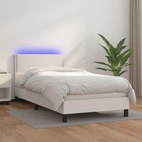 VidaXL Κρεβάτι Boxspring με Στρώμα & LED Λευκό 80x200 εκ. Συνθ. Δέρμα