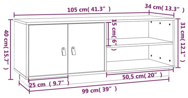 Έπιπλο Τηλεόρασης Καφέ Μελί 105x34x40 εκ. από Μασίφ Ξύλο Πεύκου - Καφέ