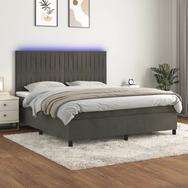 VidaXL Κρεβάτι Boxspring με Στρώμα & LED Σκ. Γκρι 160x200εκ. Βελούδινο