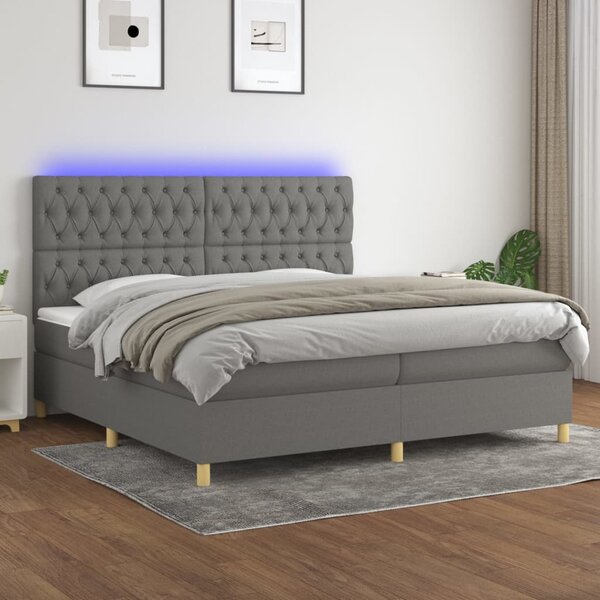 VidaXL Κρεβάτι Boxspring με Στρώμα & LED Σκ.Γκρι 200x200εκ. Υφασμάτινο