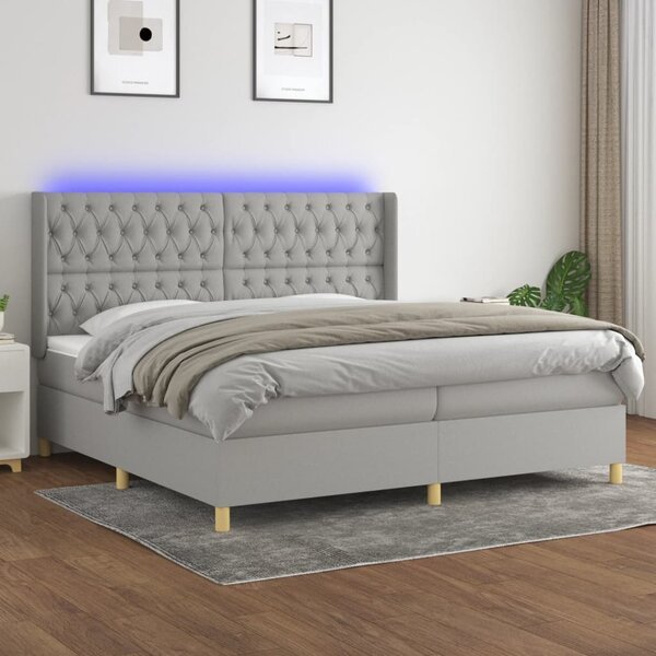 VidaXL Κρεβάτι Boxspring με Στρώμα & LED Αν.Γκρι 200x200εκ. Υφασμάτινο