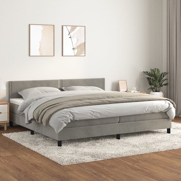 VidaXL Κρεβάτι Boxspring με Στρώμα Ανοιχτό Γκρι 200x200 εκ. Βελούδινο