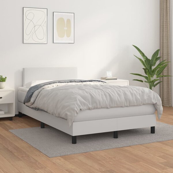 VidaXL Κρεβάτι Boxspring με Στρώμα Λευκό 120x200εκ.από Συνθετικό Δέρμα