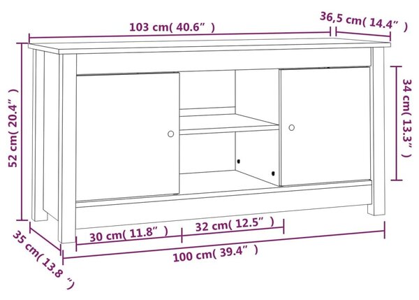 Έπιπλο Τηλεόρασης Μελί Καφέ 103x36,5x52εκ από Μασίφ Ξύλο Πεύκου - Καφέ