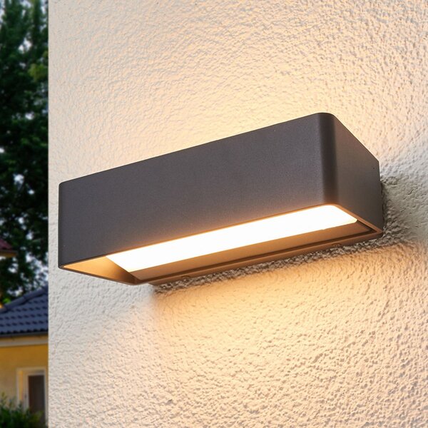 Lucande Εξωτερικό φωτιστικό τοίχου LED Midvig, σκούρο γκρι, γωνιακό, IP65, Μαύρο, Αλουμίνιο, σύγχρονο