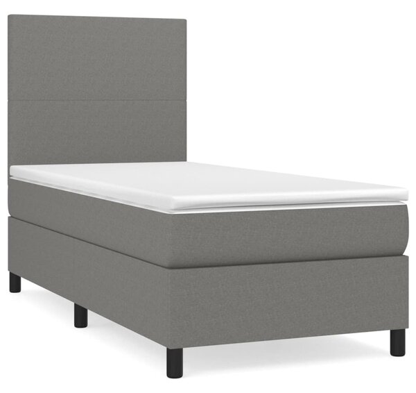 VidaXL Κρεβάτι Boxspring με Στρώμα Σκούρο Γκρι 90x190 εκ. Υφασμάτινο