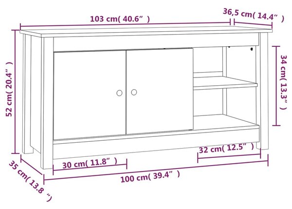 Έπιπλο Τηλεόρασης Μαύρο 103x36,5x52 εκ. από Μασίφ Ξύλο Πεύκου - Μαύρο