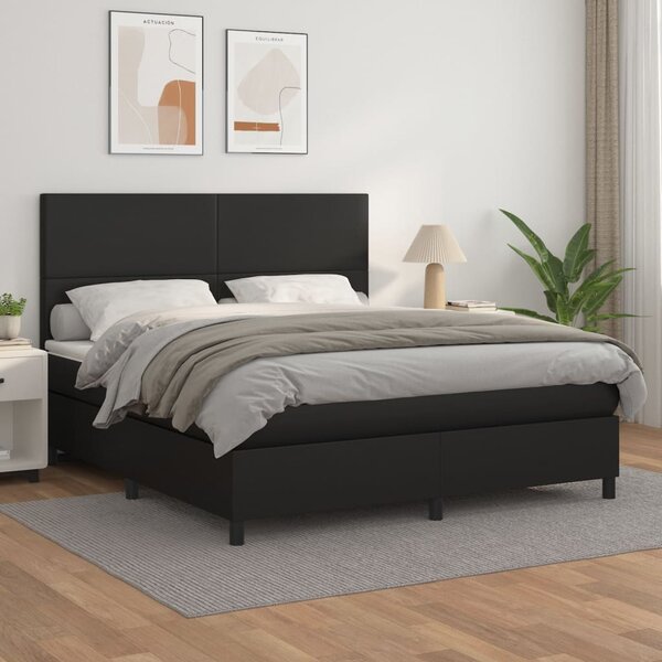 VidaXL Κρεβάτι Boxspring με Στρώμα Μαύρο 160x200εκ.από Συνθετικό Δέρμα