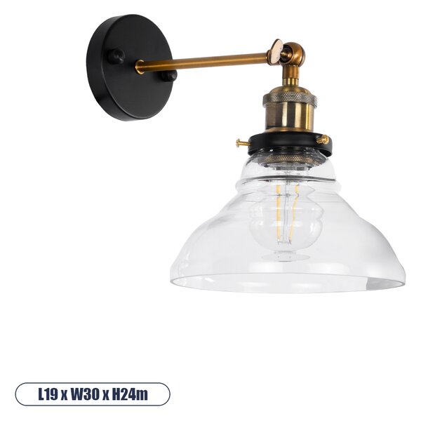 GloboStar® LYDIA 01159 Vintage Φωτιστικό Τοίχου Απλίκα Μονόφωτο Μπρούτζινο Μεταλλικό με Γυάλινη Καμπάνα Φ20 x Μ20 x Π15 x Υ25cm