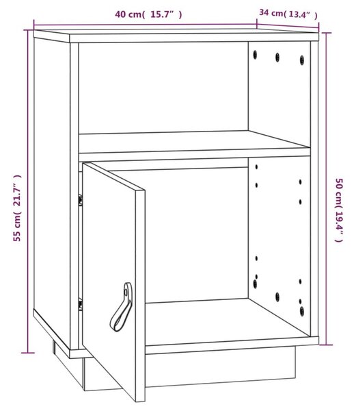 Κομοδίνο Γκρι 40x34x55 εκ. από Μασίφ Ξύλο Πεύκου - Γκρι