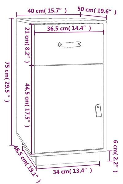 Ντουλάπι Γραφείου Καφέ μελί 40 x 50 x 75 εκ. Μασίφ Ξύλο Πεύκου - Καφέ