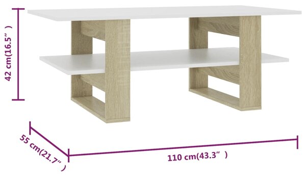 VidaXL Τραπεζάκι Σαλονιού Λευκό/Sonoma Δρυς 110x55x42 εκ. Μοριοσανίδα