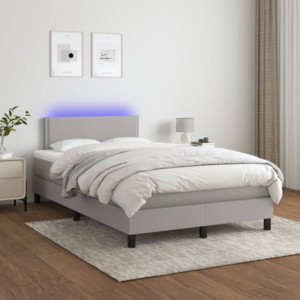 VidaXL Κρεβάτι Boxspring με Στρώμα & LED Αν.Γκρι 120x200 εκ Υφασμάτινο