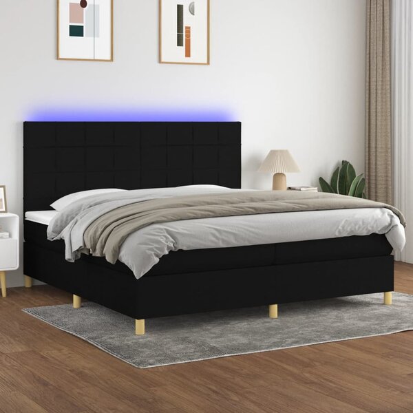 VidaXL Κρεβάτι Boxspring με Στρώμα & LED Μαύρο 200x200 εκ. Υφασμάτινο