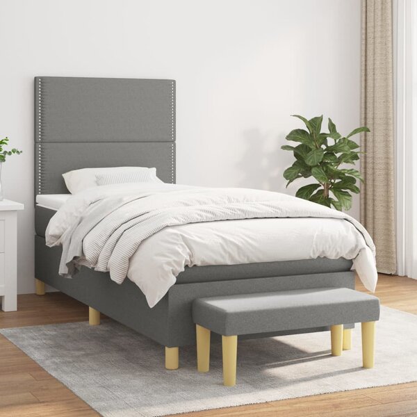 VidaXL Κρεβάτι Boxspring με Στρώμα Σκούρο Γκρι 90x190 εκ. Υφασμάτινο