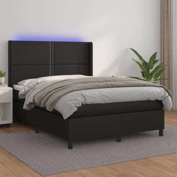 VidaXL Κρεβάτι Boxspring με Στρώμα & LED Μαύρο 140x190 εκ. Συνθ. Δέρμα