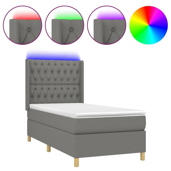 VidaXL Κρεβάτι Boxspring με Στρώμα & LED Σκ.Γκρι 100x200 εκ Υφασμάτινο