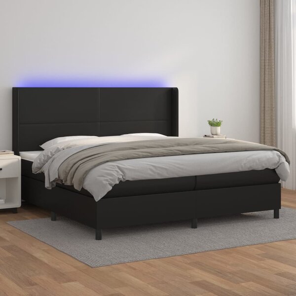 VidaXL Κρεβάτι Boxspring με Στρώμα & LED Μαύρο 200x200 εκ. Συνθ. Δέρμα