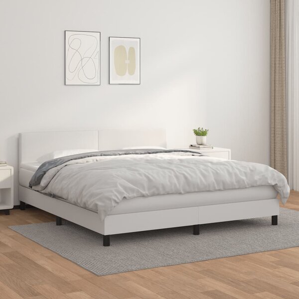 VidaXL Κρεβάτι Boxspring με Στρώμα Λευκό 180x200 εκ. Συνθετικό Δέρμα