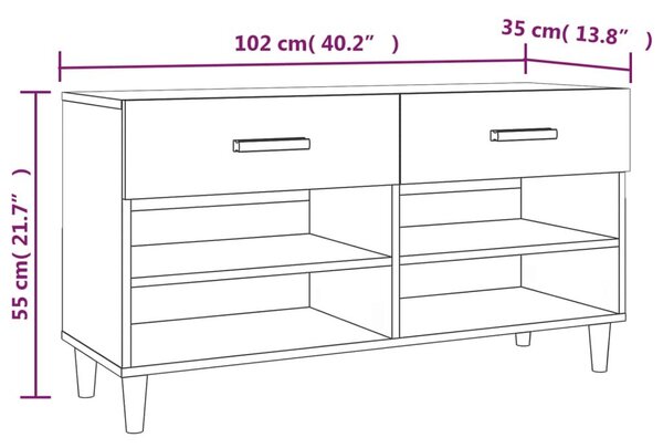 Παπουτσοθήκη Γυαλιστερό Λευκό 102x35x55 εκ. Επεξεργασμένο Ξύλο - Λευκό