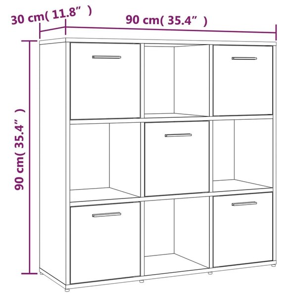 Βιβλιοθήκη Γκρι Sonoma 90 x 30 x 90 εκ. από Επεξεργασμένο Ξύλο - Γκρι