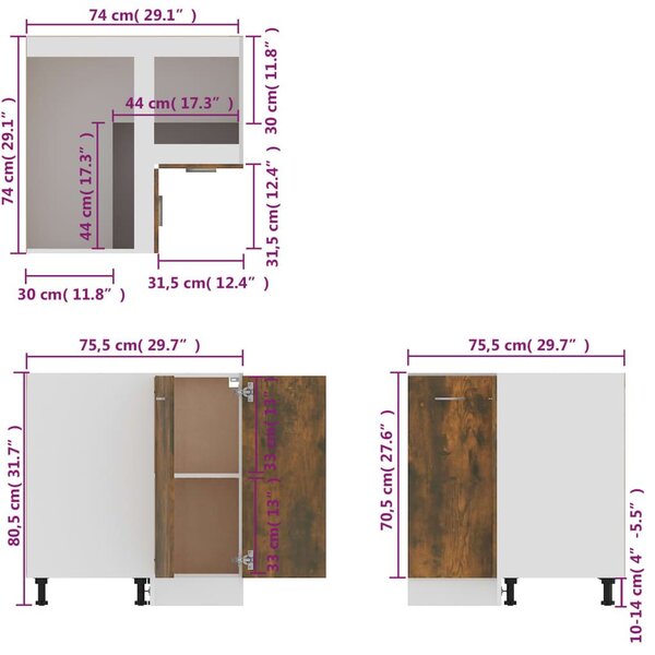 Ντουλάπι Κουζίνας Καπνιστή Δρυς 75,5x75,5x81,5εκ. Επεξεργ. Ξύλο - Καφέ