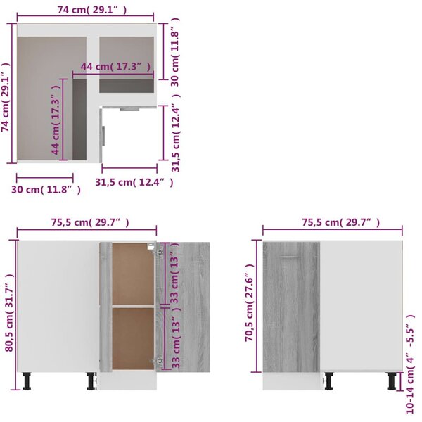 Ντουλάπι Κουζίνας Γκρι sonoma75,5x75,5x81,5εκ. Επεξεργ. Ξύλο - Γκρι