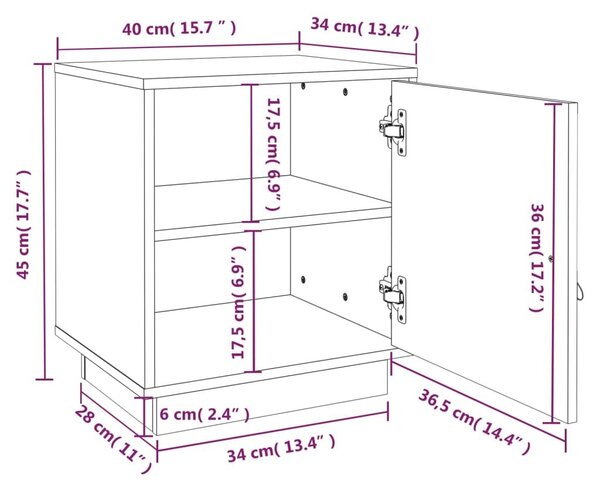 Κομοδίνο Μαύρο 40x34x45 εκ. από Μασίφ Ξύλο Πεύκου - Μαύρο