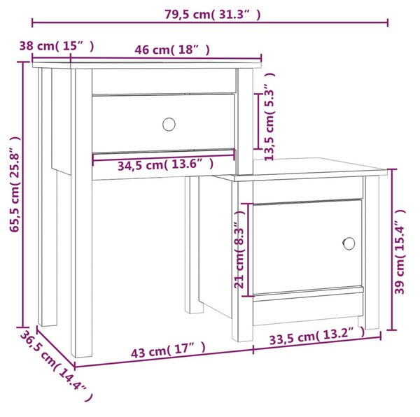 Κομοδίνο Μαύρο 79,5 x 38 x 65,5 εκ. από Μασίφ Ξύλο Πεύκου - Μαύρο