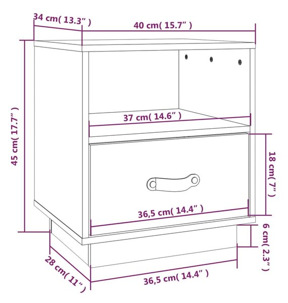 Κομοδίνο Καφέ Μελί 40x34x45 εκ. από Μασίφ Ξύλο Πεύκου - Καφέ