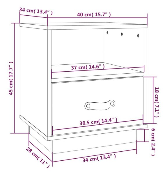 Κομοδίνα 2 τεμ. Λευκό 40x34x45 εκ. από Μασίφ Ξύλο Πεύκου - Λευκό