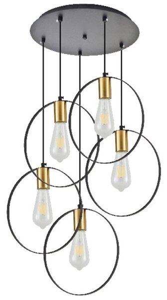 Φωτιστικό Οροφής Hoop 77-8204 5xE27 60W Brass-Black Homelighting