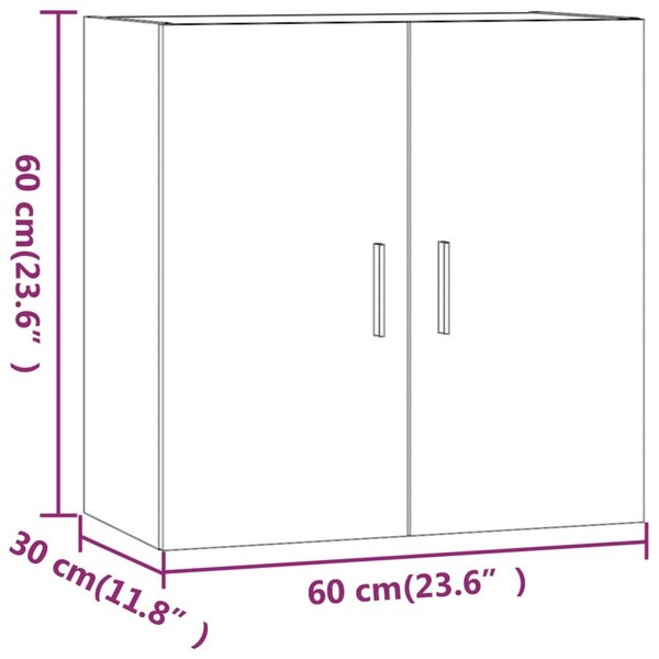 Ντουλάπι Τοίχου Γκρι Σκυρ. 60x30x60 εκ. Επεξεργασμένο Ξύλο - Λευκό