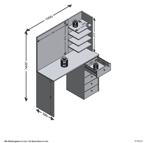 FMD Μπουντουάρ με Καθρέφτη Λευκό 105 x 39,9 x 140,5 εκ. - Λευκό