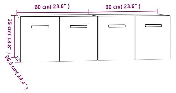 Ντουλάπια Τοίχου 2 Τεμ. Λευκά 60 x 36,5 x 35 εκ. Επεξ. Ξύλο - Λευκό