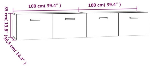 Ντουλάπια Τοίχου 2 τεμ. Γυαλ. Λευκό 100x36,5x35 εκ. Επεξ. Ξύλο - Λευκό