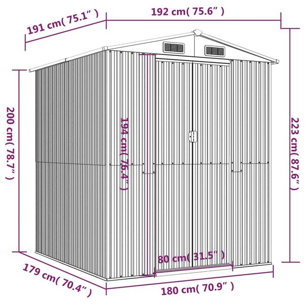 Αποθήκη Κήπου Σκούρο καφέ 192x191x223 εκ. Γαλβανισμένο Ατσάλι - Καφέ