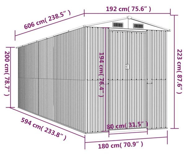 Αποθήκη Κήπου Ανοιχτό γκρι 192x606x223 εκ. Γαλβανισμένο Ατσάλι - Γκρι