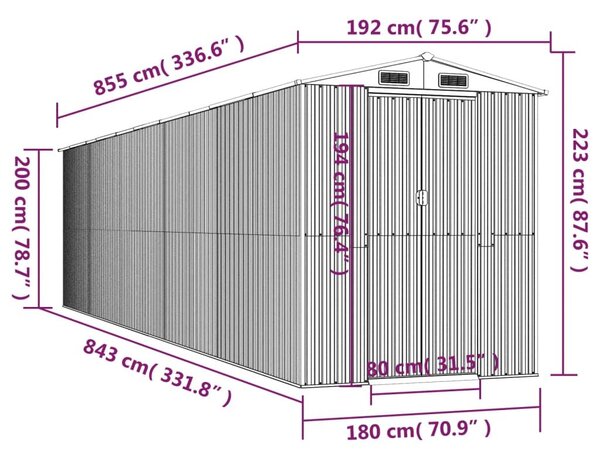 Αποθήκη Κήπου Ανοιχτό γκρι 192x855x223 εκ. Γαλβανισμένο Ατσάλι - Γκρι