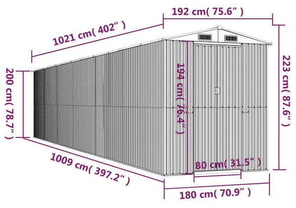 Αποθήκη Κήπου Ανοιχτό γκρι 192x1021x223 εκ. Γαλβανισμένο Ατσάλι - Γκρι