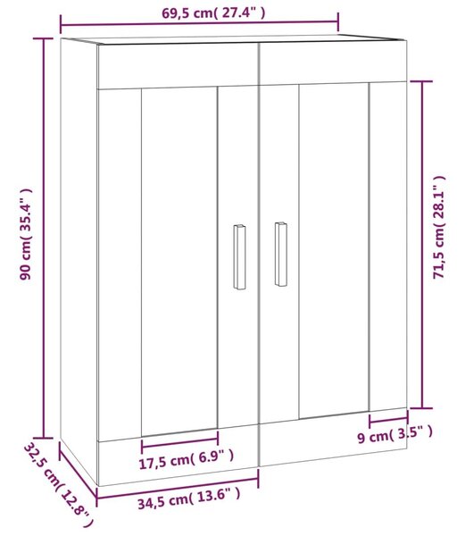 Ντουλάπι Τοίχου Γκρι Σκυροδέματος 69,5x32,5x90 εκ Επεξεργ. Ξύλο - Γκρι