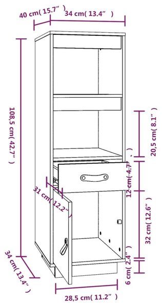 Ντουλάπι Ψηλό Καφέ Μέλι 34x40x108,5 εκ. από Μασίφ Ξύλο Πεύκου - Καφέ