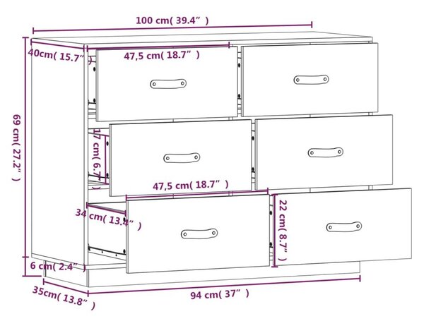 Ντουλάπι Καφέ Μελί 100 x 4 x 75 εκ. από Μασίφ Ξύλο Πεύκου - Καφέ