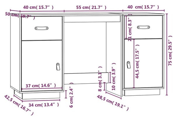 Ντουλάπι Γραφείου Καφέ Λευκό 135x50x75εκ. από Μασίφ Ξύλο Πεύκου - Λευκό